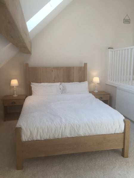 Oak modern plank bed , solid oak contemporary rustic bed , handmade in sawn  oak.