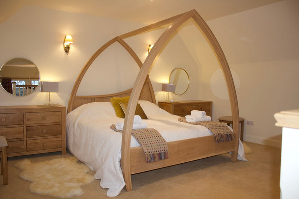 Oak Four Poster Bed - Natural light oak 