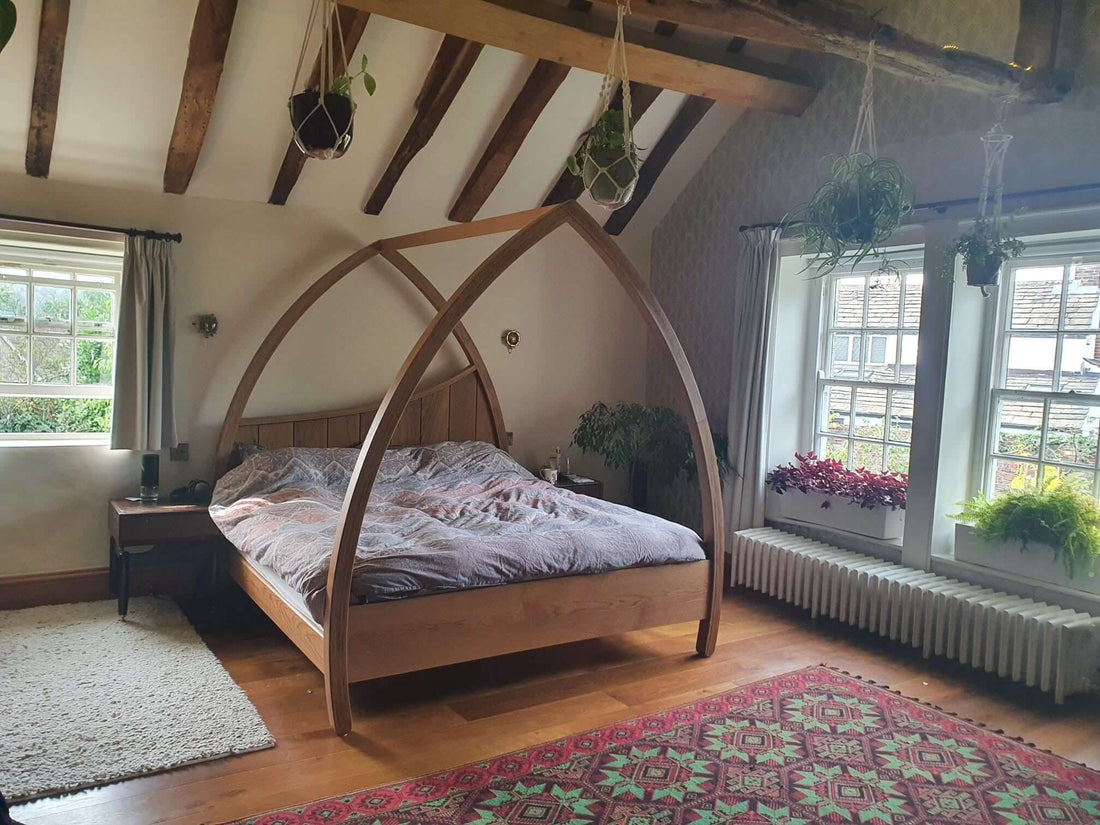 Medium Oak & Dark Oak Four Poster Bed Organic VOC Free Oiled Finish
