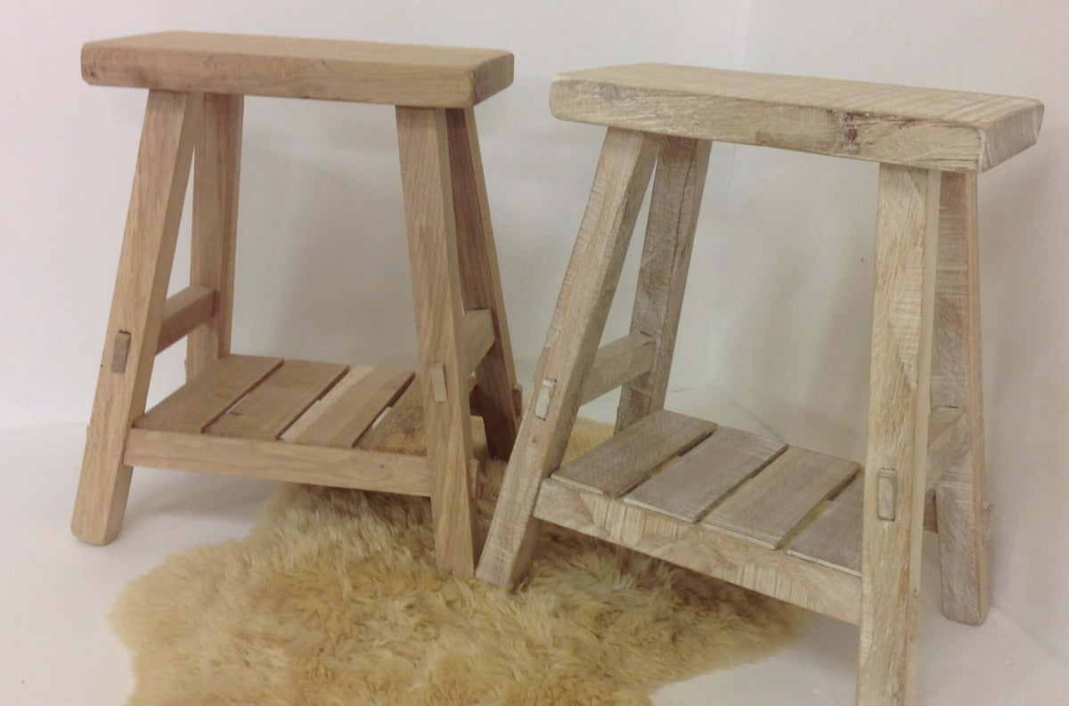 Old oak antique stools, milking stool style in oak, handmade in an authentic way using character oak with knots and splits so they look very old full of character.its 