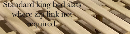 King size bed frame to support a king size 150 x 200 mattress where the linking option is not required,  oak bed handmade in UK.