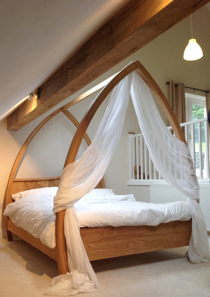 Oak Four Poster Bed With Drapes  