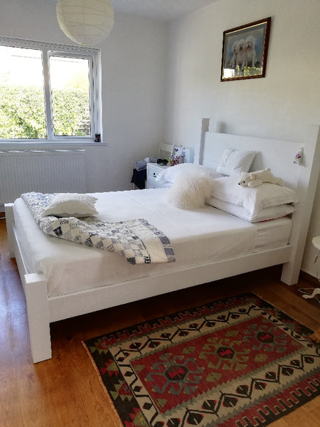 White Chunky Planked Bed, White Painted Plank Bed, Whitewashed Bed